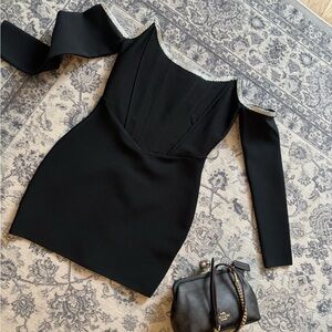 Black Sheath Mini Dress with Cold Shoulder for Cocktail